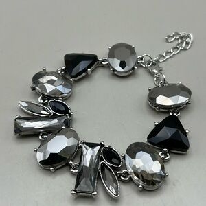 Elegant Silver and Black and Smoke Crystal Bracelet